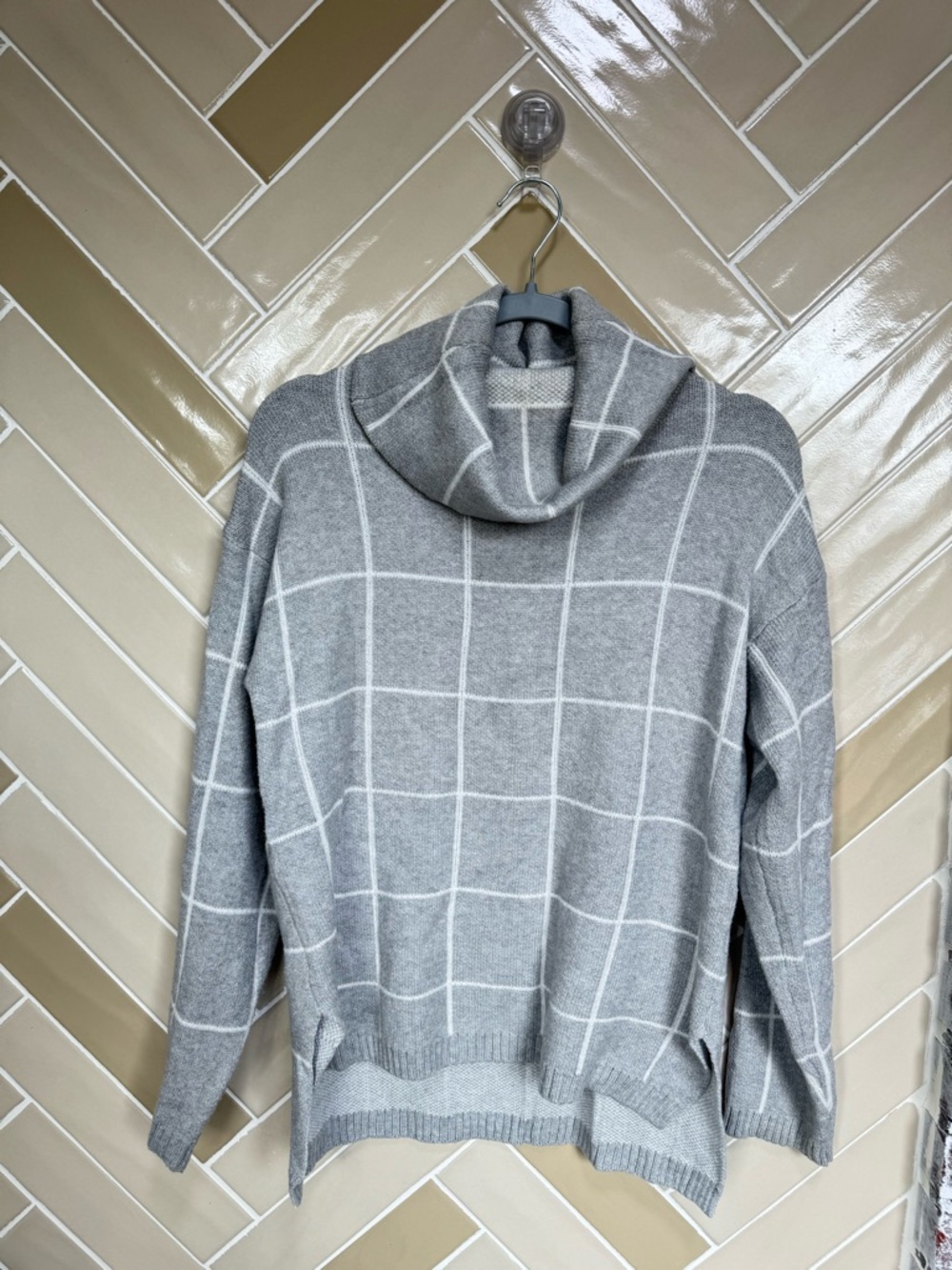 Cozy Gray Windowpane Turtleneck Sweater